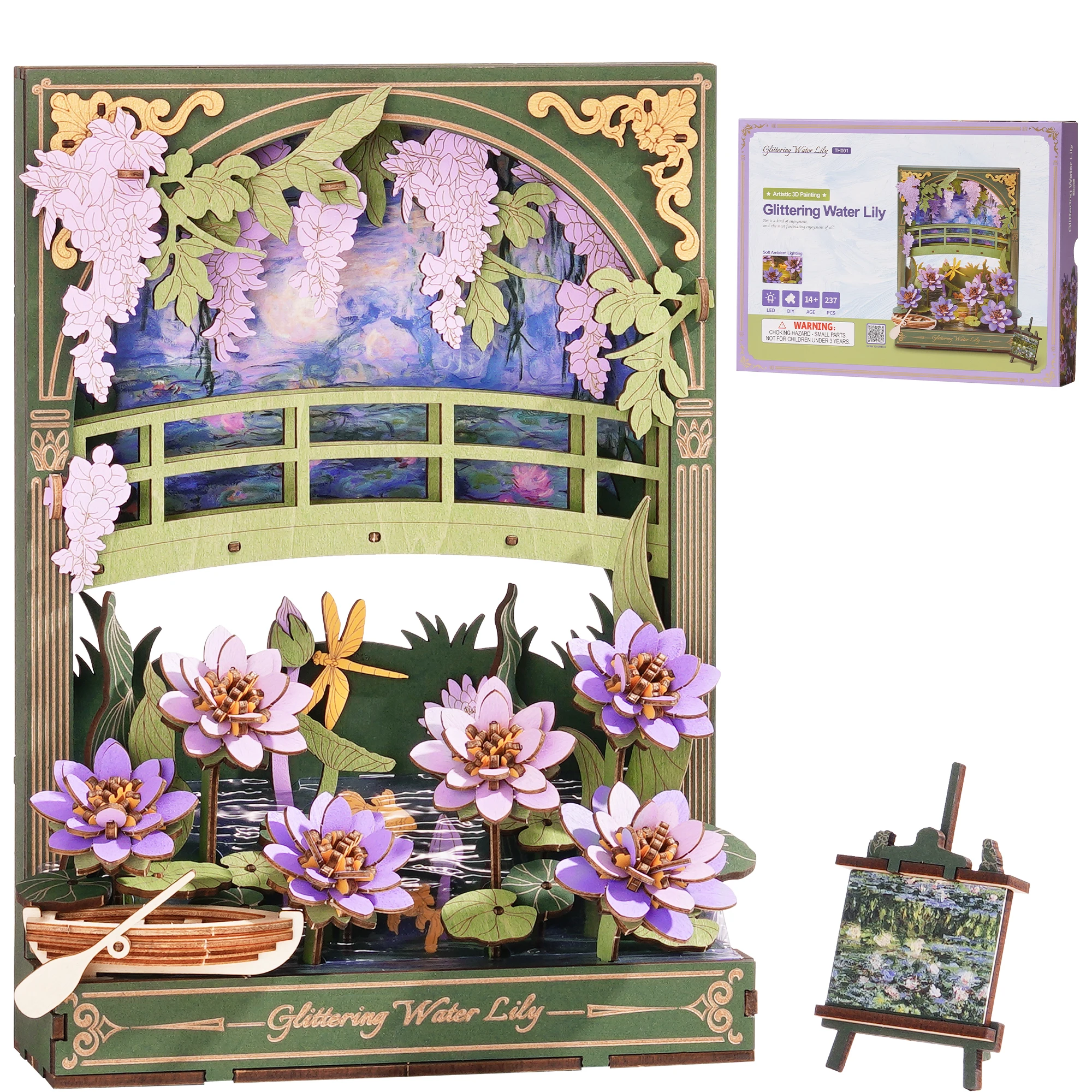 

Rolife 3D Wooden Puzzle Glittering Water Lily Wall Art Hangable 3D Art Painting Wall Decor Model Building Kit Tabletop Display with LED Light for Home Decor Desk Decor Gift for Adults Kids Friends