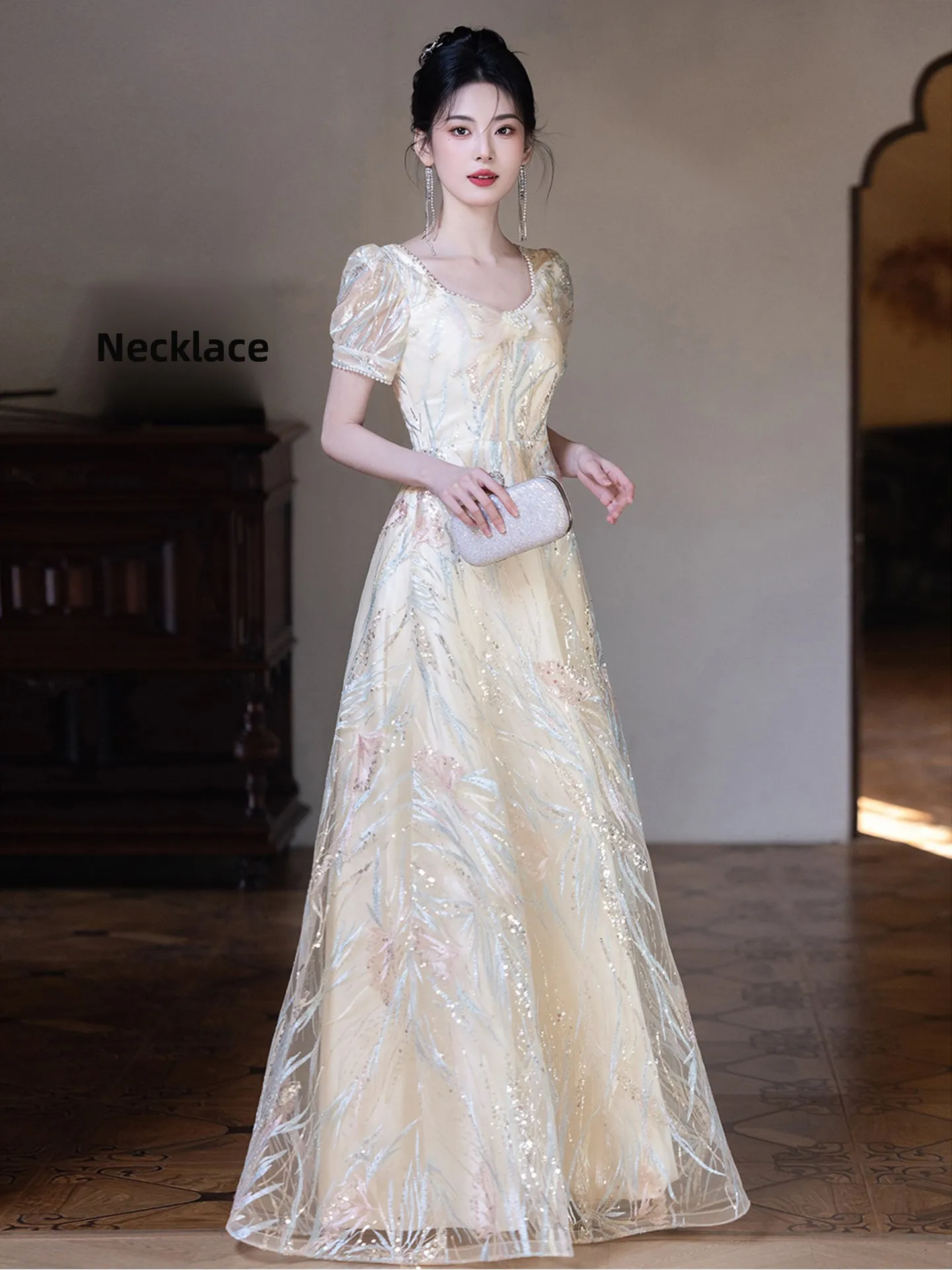 

Champagne Color Evening Gown Host Adult Ceremony Year End Par Ball Ele High End Luxury Beautiful Long Dr