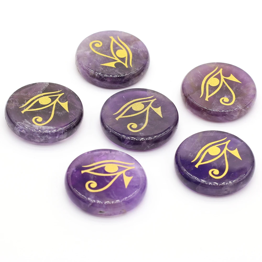 6Pcs Natural Stone Crystal Rune Set Healing Amethyst Divination Feng Shui Chakra Fortune-telling Meditation Gift Collection