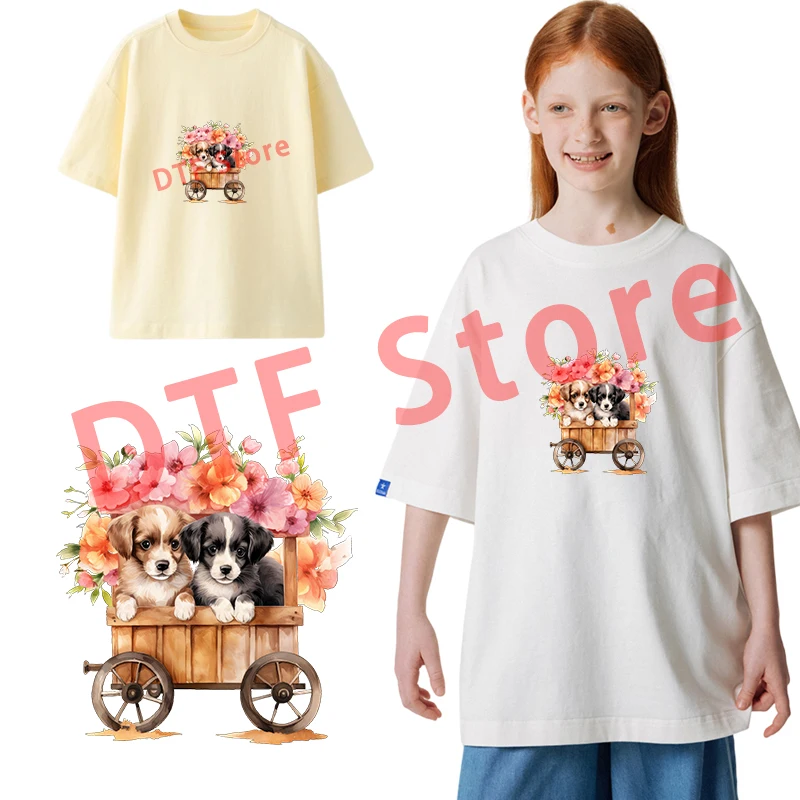 Handcart flowers and animals dtf transfers Heat Transfer On Clothes iron on heat transfer Children's clothing T-shirt Patch