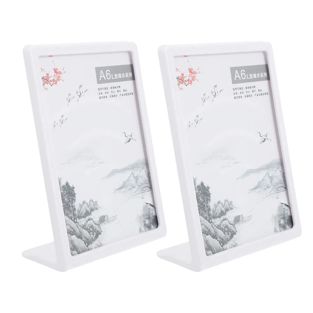 

2pcs L-Shaped Desktop Sign Holder A6 Slanted Display Stand For Price Tags Plastic Label Rack Tabletop Tag Holder For Office