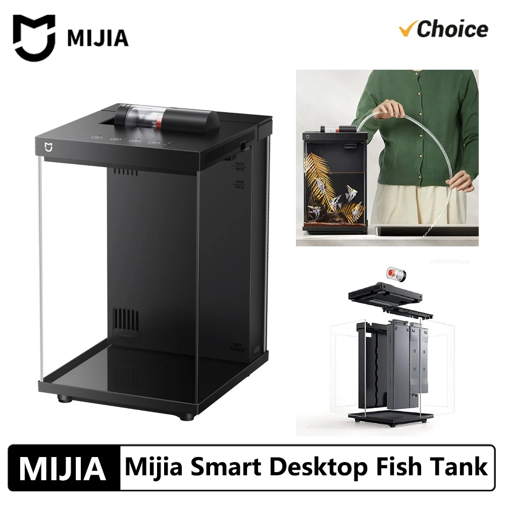 2026 MIJIA Smart Desktop Fish Tank Aquarium APP Remote Feeding Anti-Clog Pump LED Light Back Filter High Clarity Glass Home Desk