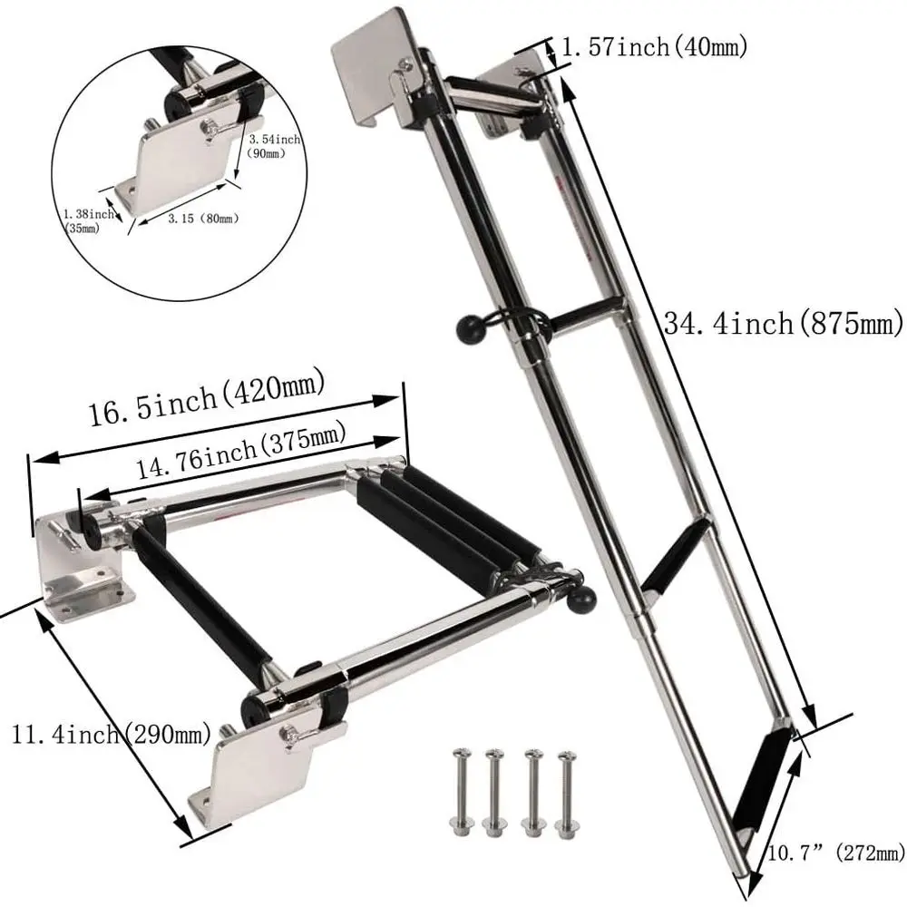 316 Stainless Steel Telescoping Transom Ladder, 4 Steps with Self-Locking Brackets