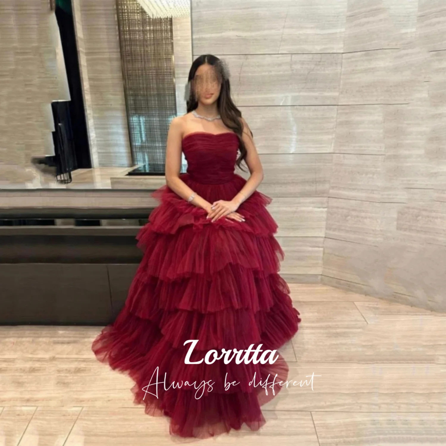 

Lorrtta Sweetheart Burgundy Tulle Prom Dress Long Tiered Skirt Retro A-Line Party Dress Simple Class Reunion Dress Customized