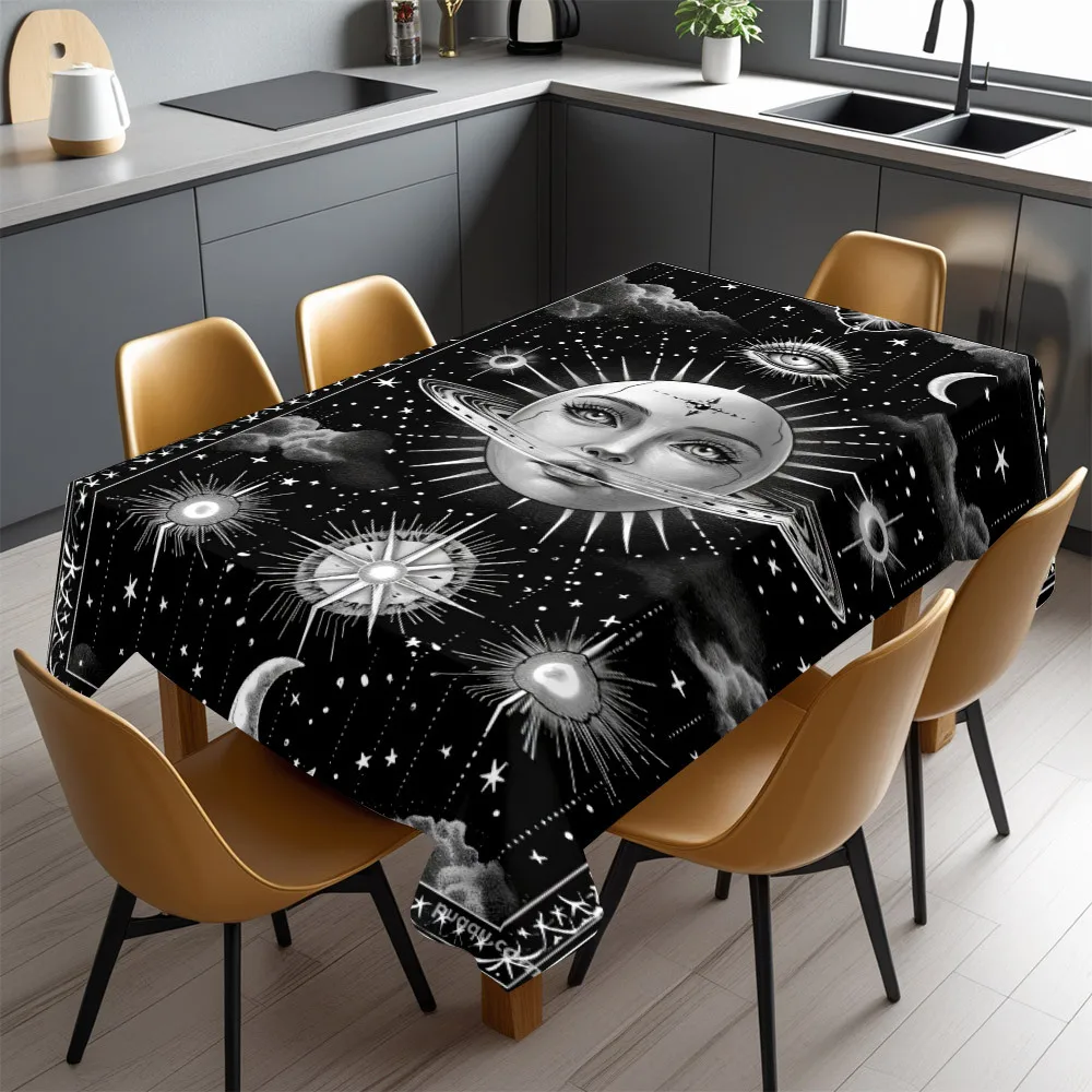Celestial Galaxy Tablecloth Waterproof Spillproof Cosmic Night Sky Print for Dining Room Decor
