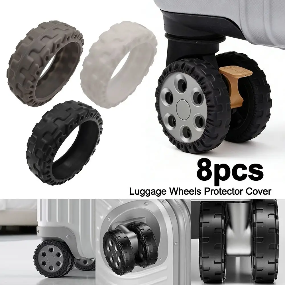 8Pcs Silicone Luggage Wheels Protector Cover Reduce Noise Shock Absorption Suitcases Wheel Protection Rings Anti-slip