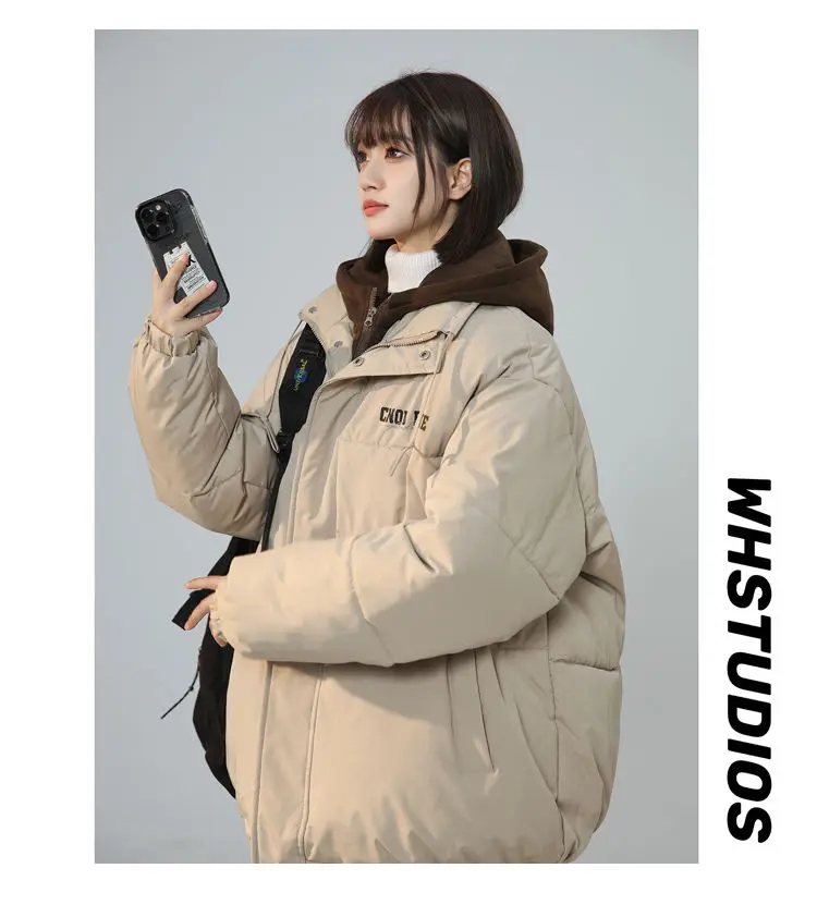 Winter Jacket 2024 New Womens Down Cotton Jacket Loose Commuting Leisure Splicing Fake Two Piece Hooded Padded Coat