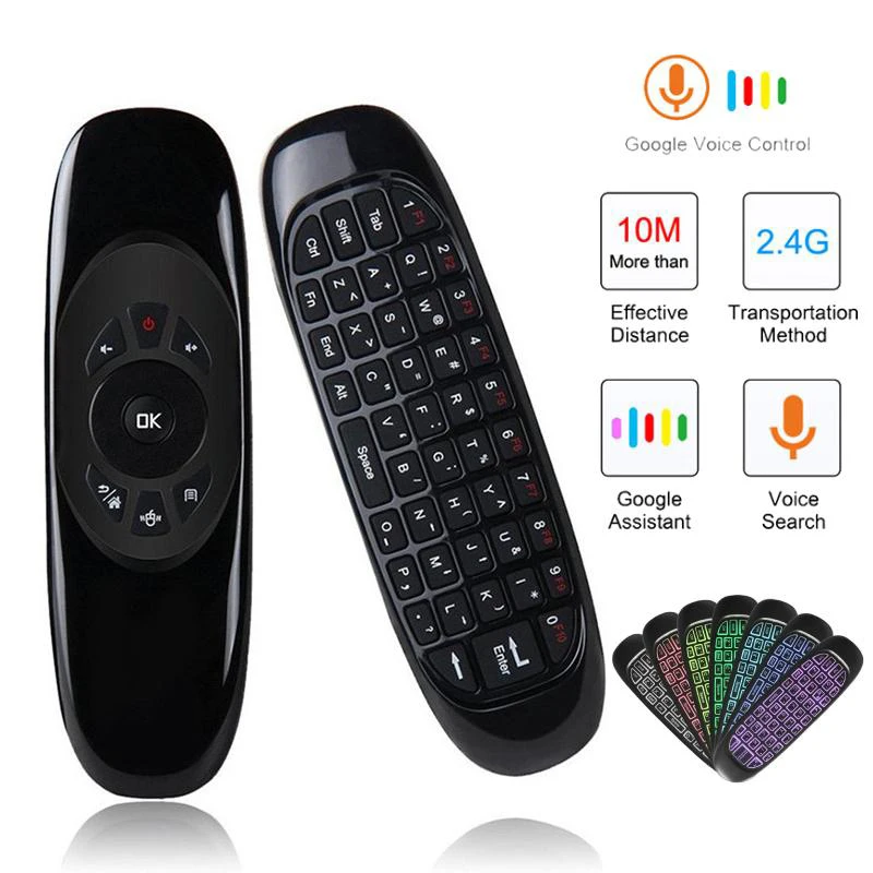 Mini teclado inalámbrico RF 2,4G con retroiluminación C120, teclado inteligente con giroscopio, Control remoto para Android Smart TV Box