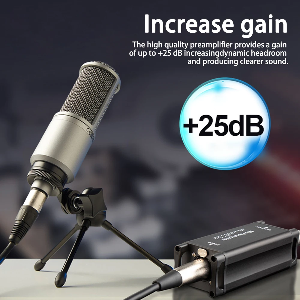 Microphone Preamp Audio Booster Ultra-Clean Gain Dynamic Mic Preamplifier for Studio or Home Recording Livestream Broadcast