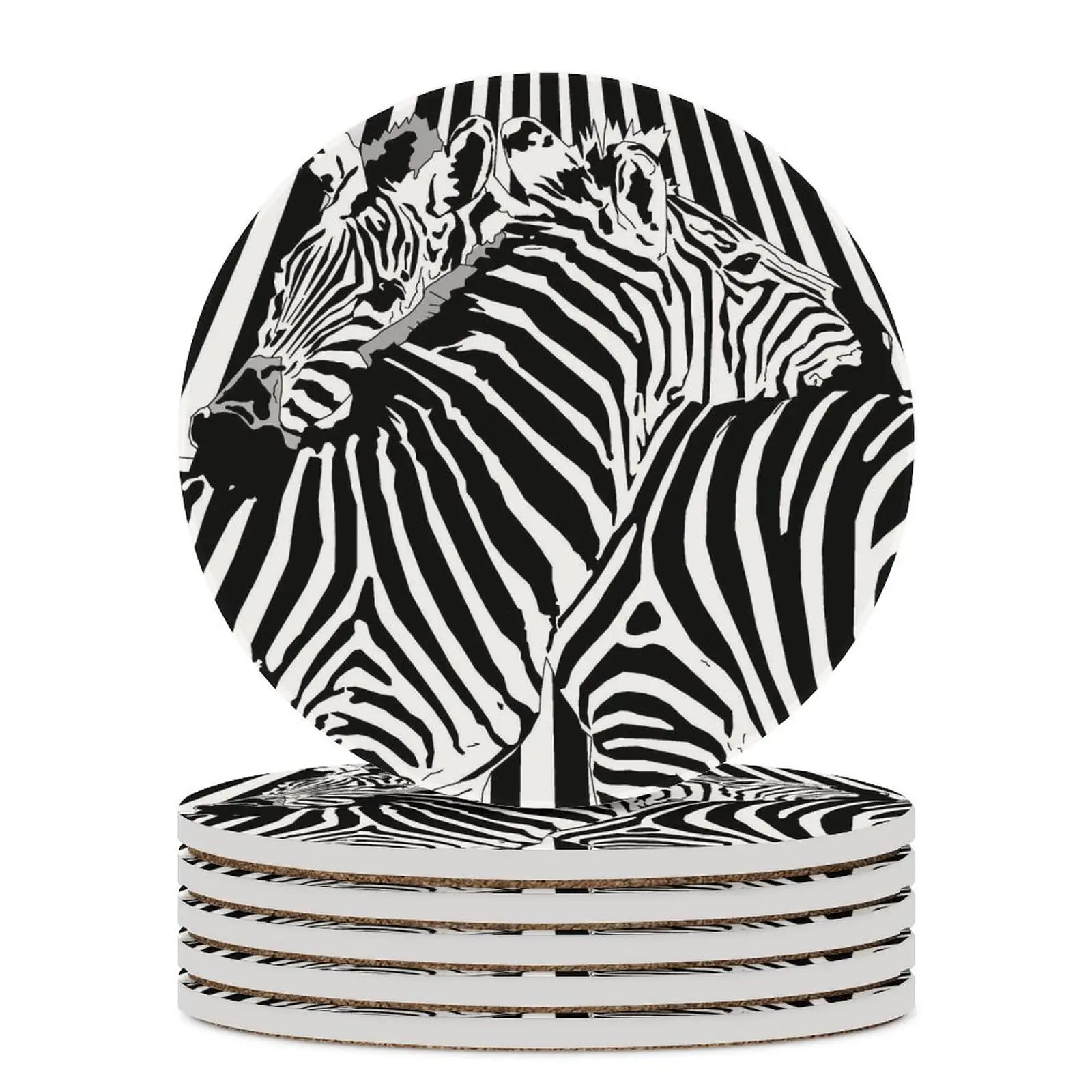 Stripes Zebras Ceramic Coasters with Cork Backing for Car Home Drinks Absorbent Cup Holders Gift for Birthday Housewarming Party