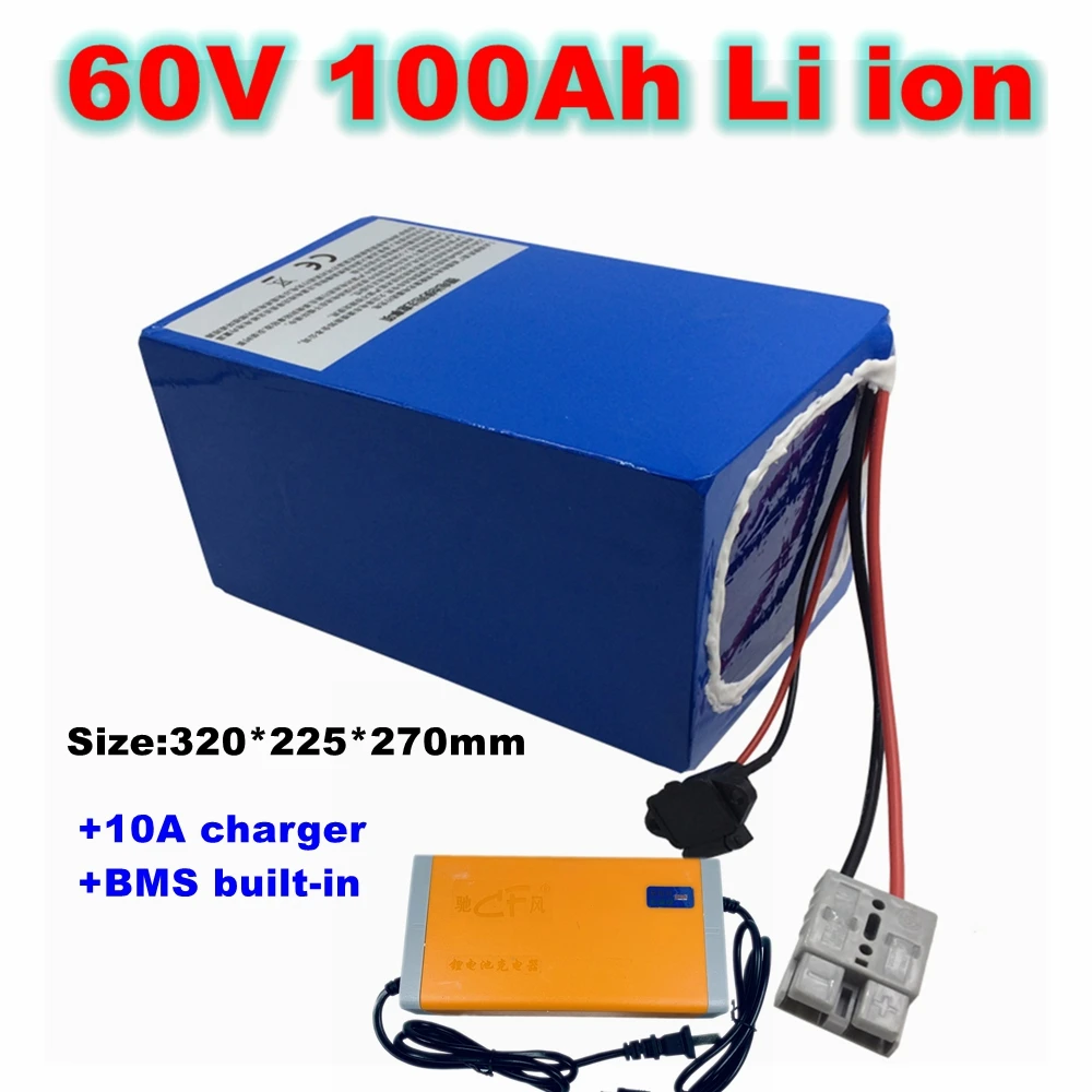 60V 100AH Lithium li ion battery With BMS for 6KW 9KW scooter AGV demo Go Cart Skateboard bike +10A charger