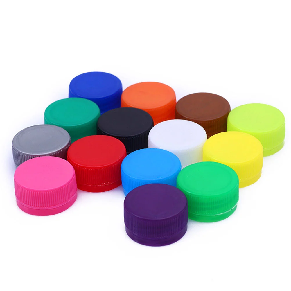 100pcs Colorful Bottle Cap Puzzle Plastic Craft Material for Kids Projects Bright Colored Home Decor Kitchen Bar Supplies