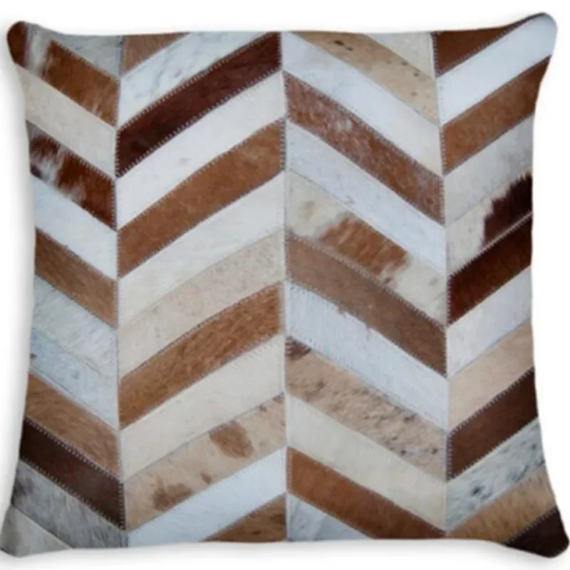 

Natural Chevron Brown Patchwork Cowhide Pillow Case 50x50CM