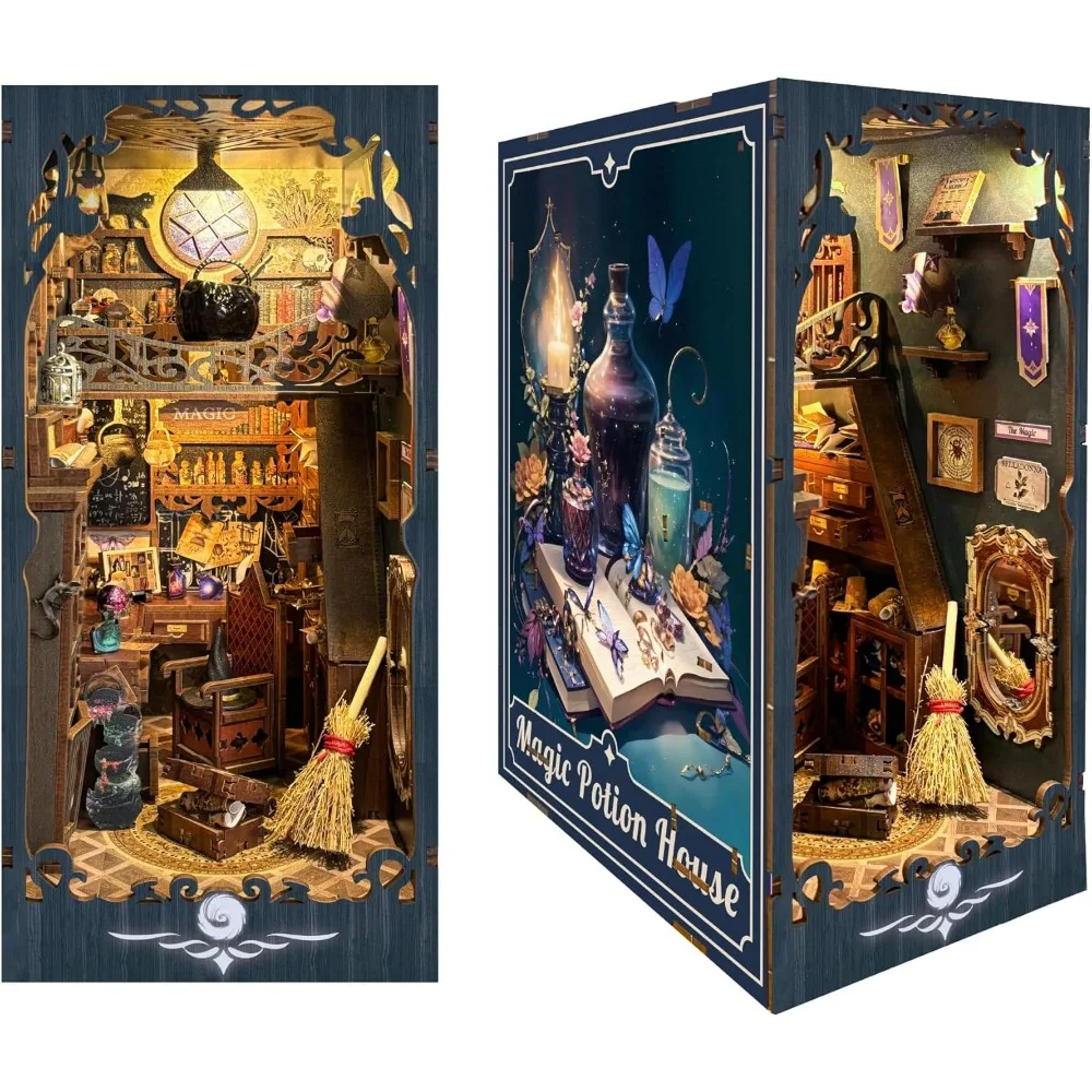 

3D-головоломка для взрослых, светодиодный светильник, миниатюрная книжная полка, комплект-домашний декор «сделай сам», для кукольного домика, книжный уголок