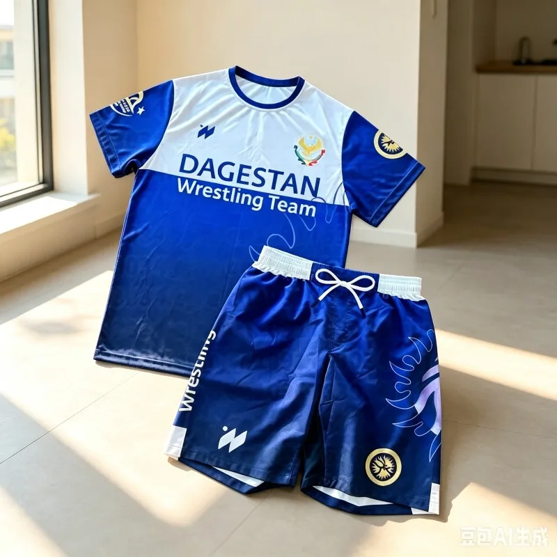 2026 Summer New Dagestan Quick-Drying Fighting Suit Men's Wrestling Training Suit T-shirt Fighting Shorts Sports Set