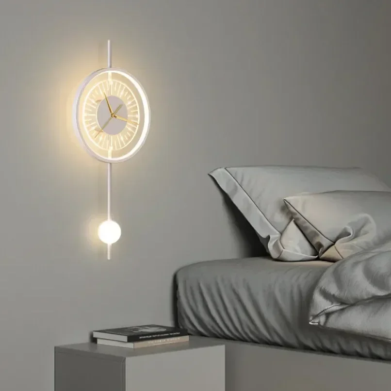 Led Clock Wall Mounted Lamps for Bedroom Living Room Decoration Sconce Light Fixtures Background Modern Home Indoor Decor Nordic