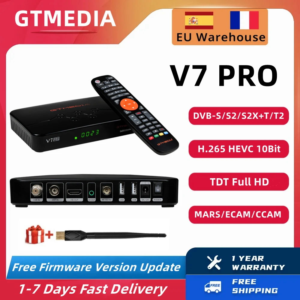 GTMEDIA V7 Pro DVB-S/S2/S2X+T/T2 Satellite Receiver Support MARS/ECAM/CCAM/Multi-stream/T2MI,Multi-room TV Box For Spain/France