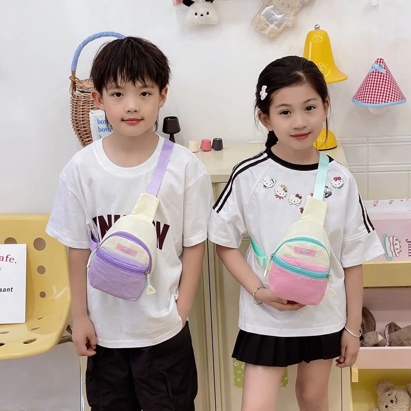 Dopamine children's diagonal cross chest bag color waterproof nylon outdoor light match color boys and girls chest bag