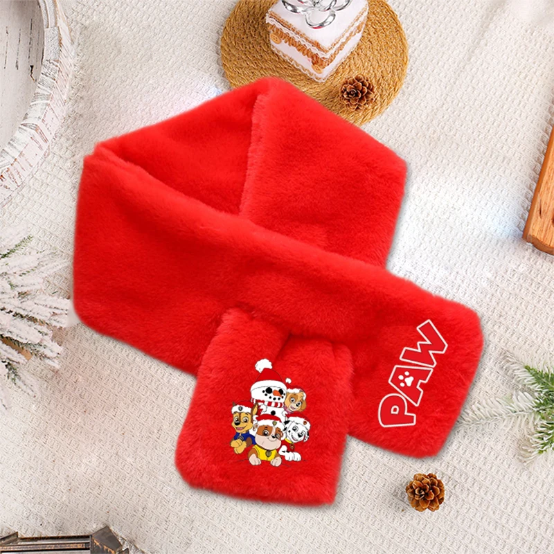 لطيف باو باترول الأحمر أفخم وشاح عيد الميلاد الاصطناعي الأرنب الفراء الدافئة في الهواء الطلق يندبروف الخمار لطيف مطبوعة الاطفال عيد الميلاد حزب هدية #4