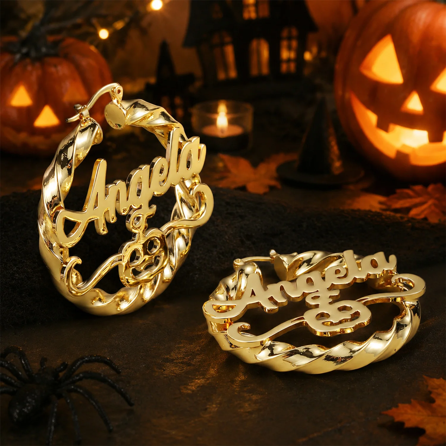 Benutzerdefinierte Twist-Creolen mit Namen, personalisierte Buchstaben-Ohrringe aus Edelstahl, große Creolen 30-100 mm für Damen, Schmuck, Halloween-Geschenke – Detail 1