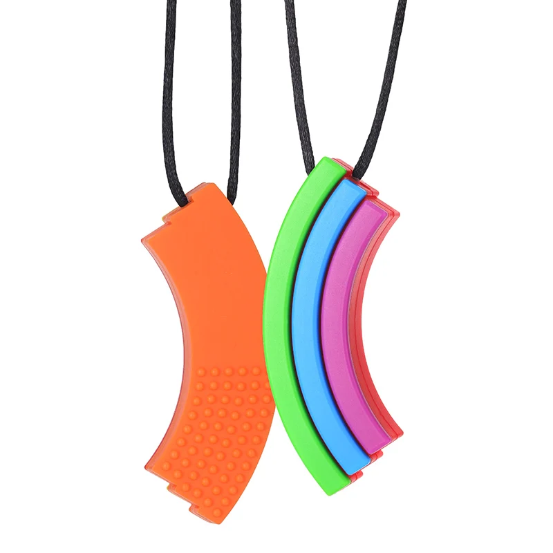 3PCS Chew Necklace for Sensory Kids Rainbow Silicone Teether Baby Teething Pendant Chewy Necklace Oral Motor Aids Chewelry Toys