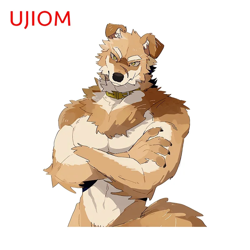 UJIOM 13cm Cool Furry Dog Man Anime Wall Stickers Bedroom Decals Living Room Personality Bathroom Home Decoration Chambre