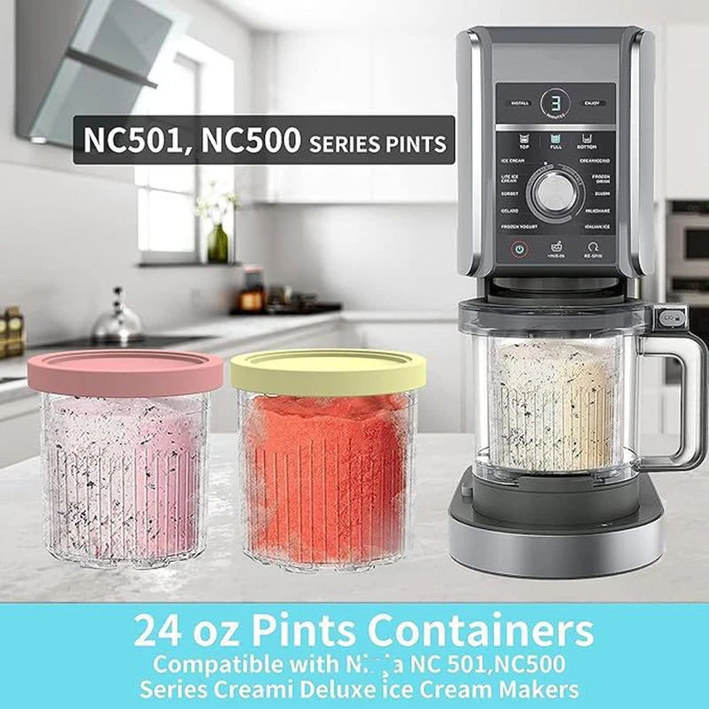 For Ice Creami Machine NC500 NC501 Ice Cream Storage Containers Food Storage Jar Set with Sealing Lids 4PCS Ice Cream Pints Cup