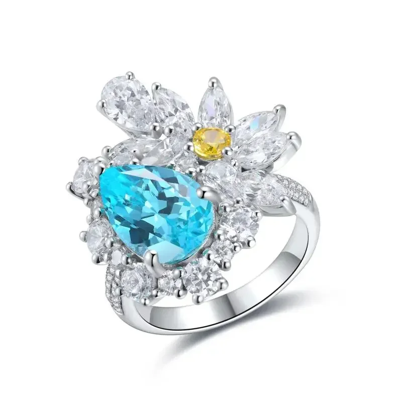 Pirmiana 2023 Best Sale S925 Silver 4.99ct Pear Shape Lab Grown Paraiba Sapphire Ring Jewelry Engagementring Women