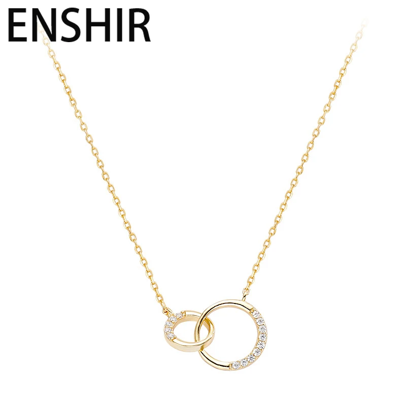 ENSHIR Double ring Silver Color Shiny Necklace Women Clavicle Chain Sweet and Delicate Romantic Jewelry Wholesale