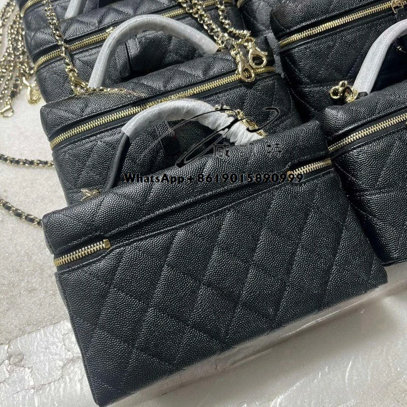 25C Vorfrühlings-Litschi-Kalbsleder-Griffbox, kleine Abfalltasche mit Rautenkette