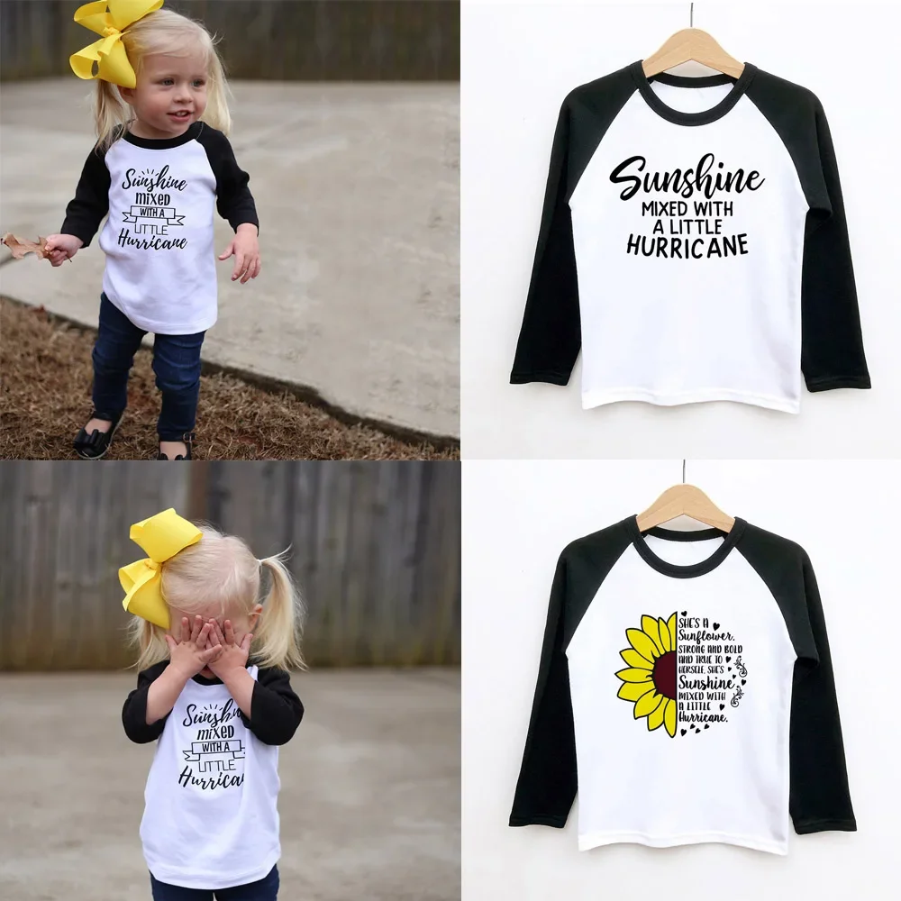 

Sunshine Mixed with A Little Hurricane Funny Baby Clothes Toddler Raglan Trendy Baby Shirts Toddler Girl Boy Clothes Fashion