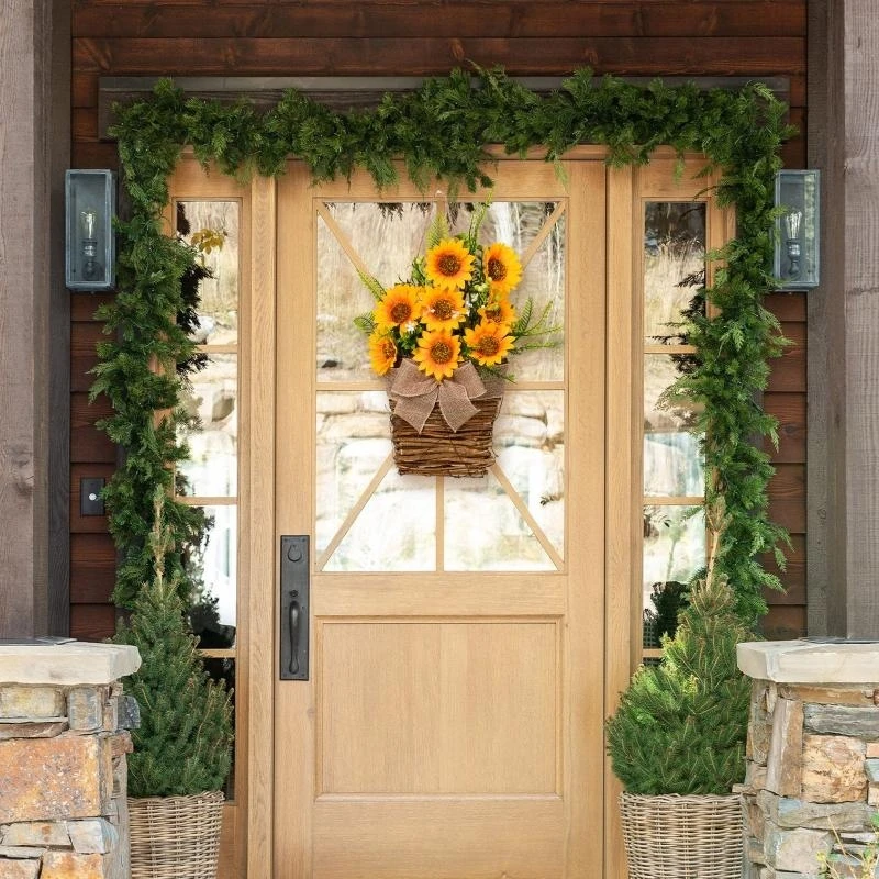 

Artificial with Flower Basket Garland Simulation Hanging Wreath 15UB