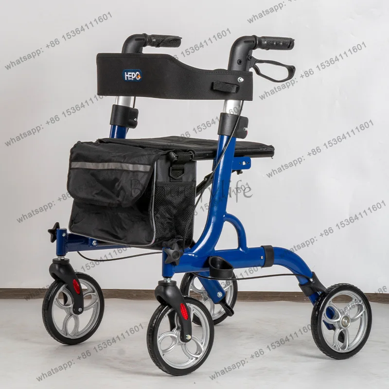 YJ Aluminum Foldable 4 Wheel Rollator Walker Shopping Trolley With Seat For Elderly