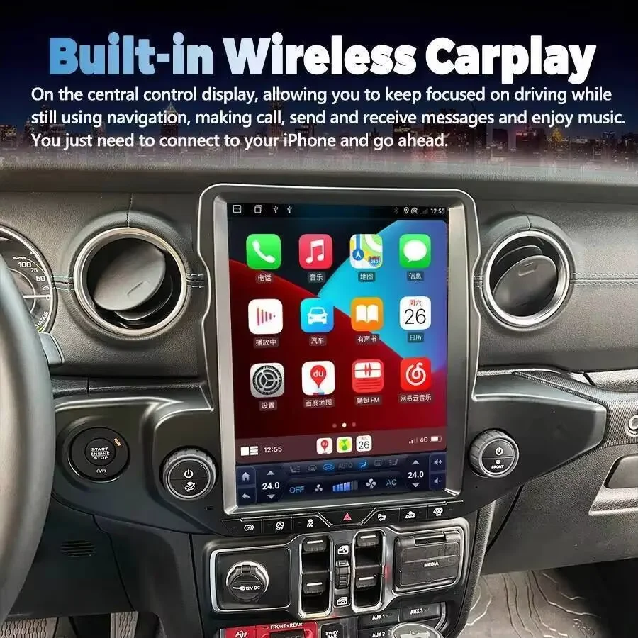 YANFU راديو السيارة Carplay أندرويد 13 لسيارة جيب رانجلر JL Gladiator JT 2018-2023 نظام تحديد المواقع والملاحة مشغل وسائط متعددة رئيس وحدة BT 4G