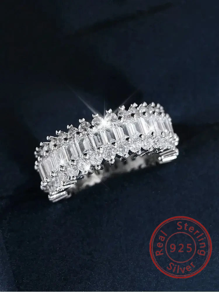 

Модное кольцо из стерлингового серебра 925 пробы с широким лицом и полным цирконом для женщин, помолвка, юбилей, свадьба, повседневная одежда, роскошные изящные ювелирные изделия