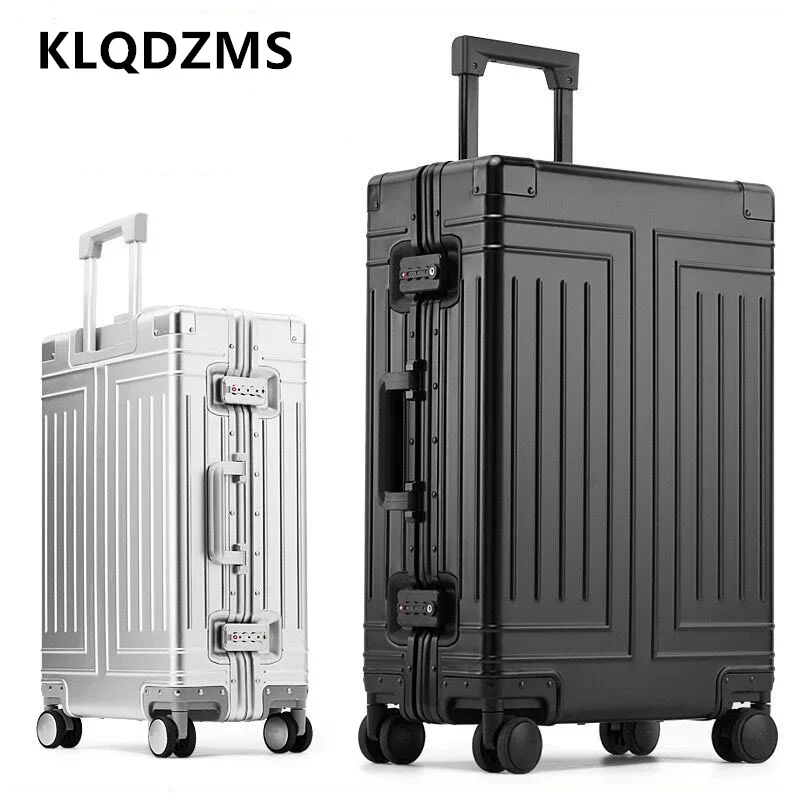 KLQDZMS koper perjalanan penuh aluminium Magnesium Aloi casing troli kotak asrama Pria 20 "24" 26 "29 inci bagasi kabin wanita