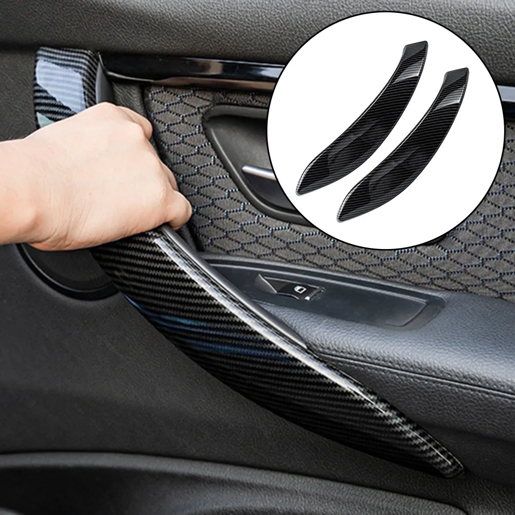 2PCS Carbon Fiber Pattern Interior Door Pull Handle Outer Cover Trim For For BMW 3 Series For F30 For F31 For F34 For M3 For F80