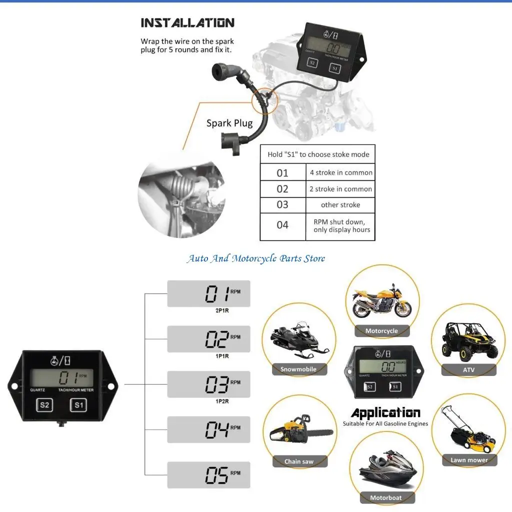 

P9FD RPM Meter LCD Display Engine Tach Hour Meter Tachometer Gauge for Car Motorcycle