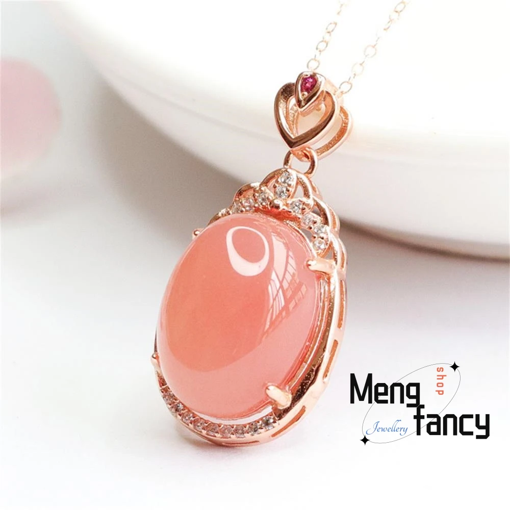 S925 Silver Lnlaid Natural Salt Source Agate Pigeon's Egg Crystal Pendant Simple Elegant High-grade Luxury Quality Fine Jewelry