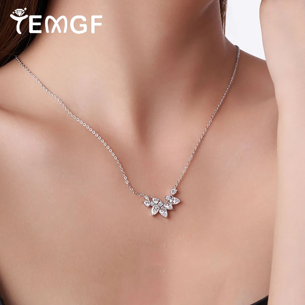

Ожерелье с подвеской из муассанита TEMGF, сертифицированная 40-45 см, серебряная цепочка 925 пробы для женщин, свадебная вечеринка, роскошные блестящие украшения на шею