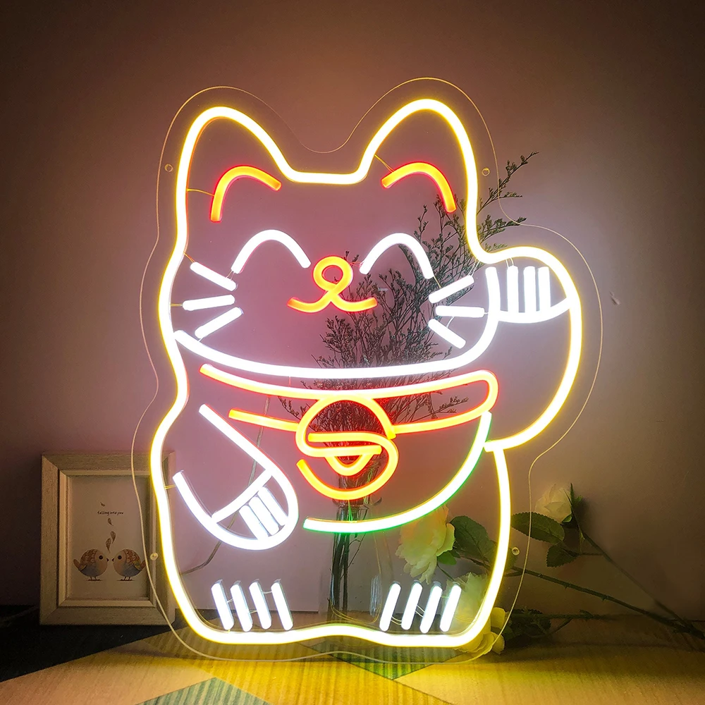 Cat Anime Neon Sign Fortune Cat Neon Signs for Business Bar Cafe Restaurant Shop Wall Decor Custom Neon Light Personalized Gifts