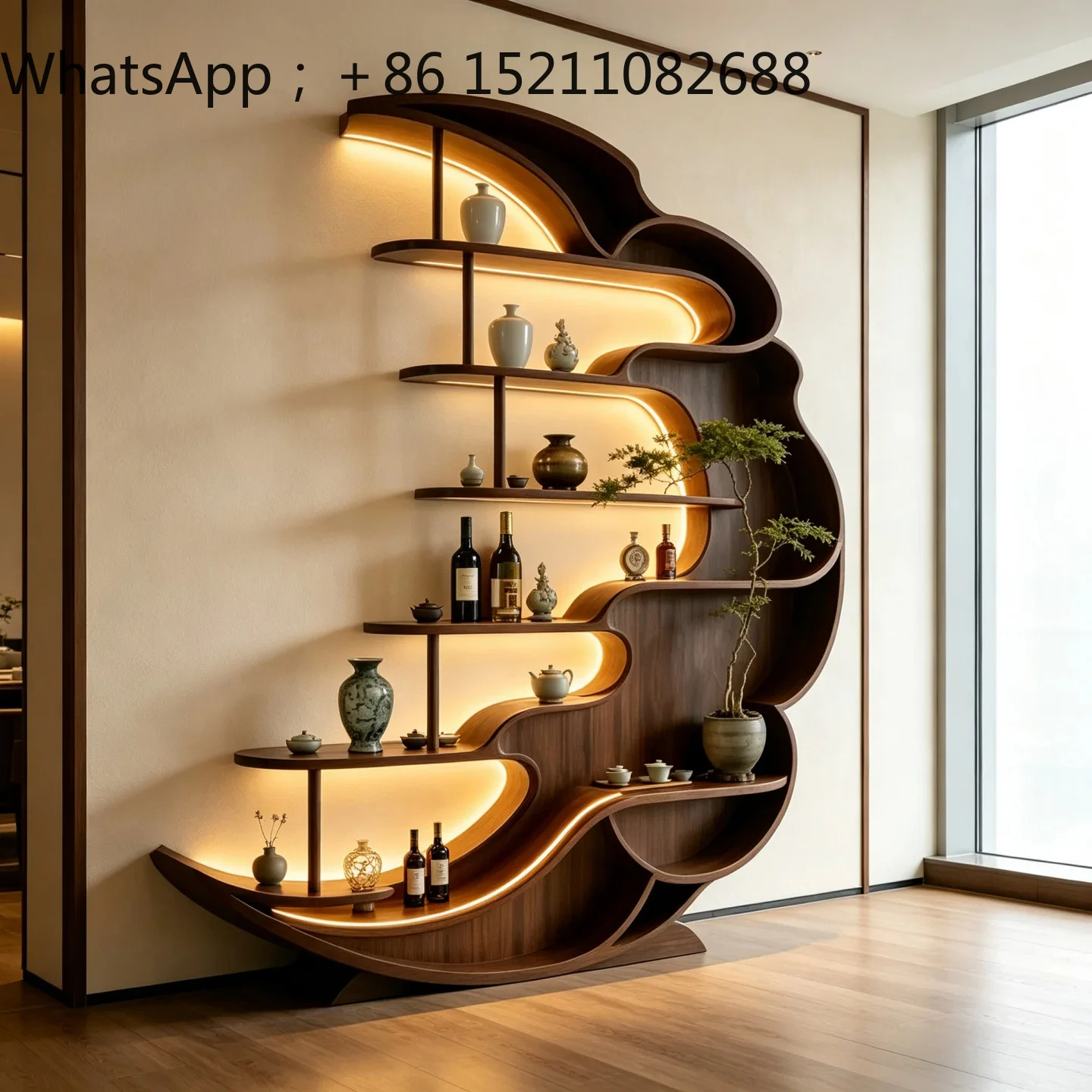 LLY new Chinese black walnut bogu frame mortise and tenon new special-shaped half-moon display bookcase