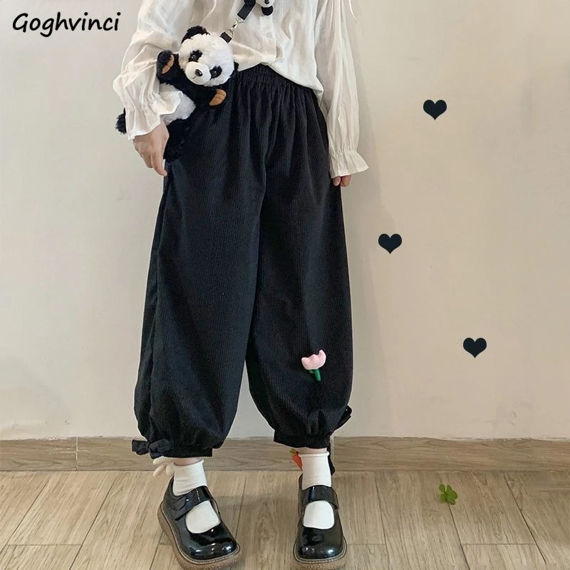 

Kawaii Bloomers Pants for Women Japanese Style Girls Autumn Corduroy Ankle-length Trousers Loose Sweet Casual Students Harajuku