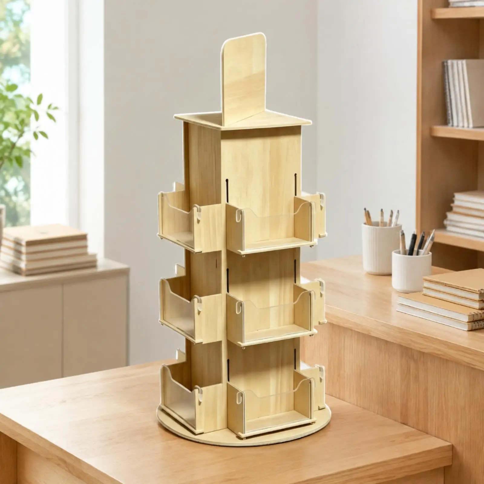 Space Saving Rotating Organizer Stand with Clear Acrylic Panels for Ornaments and Stickers Retail Display