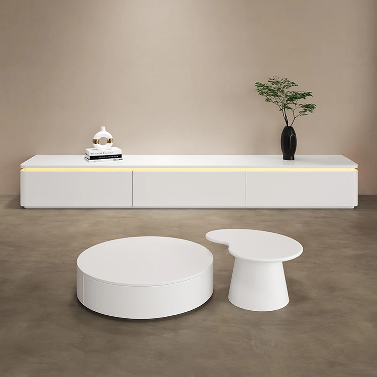 ！@Tv Stand Furniture for Living Room Meuble Tv Led Tv Cabinet Coffee Table 2023 New Design Luxury Modern Wholesale White Led Lig