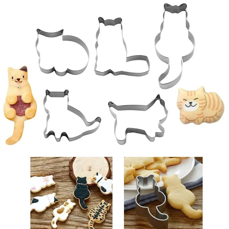 

5Pcs/set Cartoon Cat Mouse Rabbit Shape Pastry Biscuit Chocolate Mold DIY Stainless Steel Fruit Cutting Molds Baking Supplies