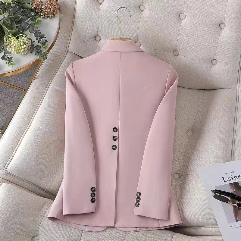 Imagem -06 - Jaqueta Formal Monocromática Feminina Blazer de Manga Comprida Botão Único Azul Preto Rosa Café Roupas de Trabalho de Negócios Primavera Outono 4xl Novo