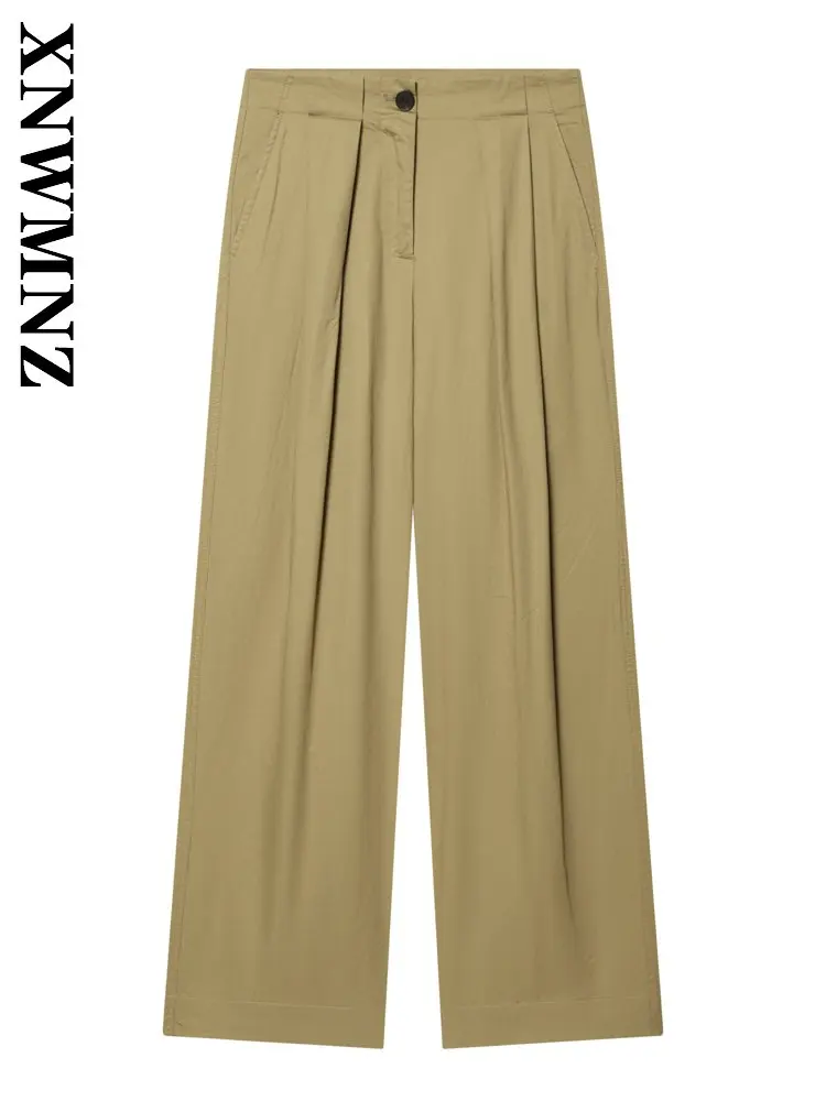 XNWMNZ 2026 Summer New Woman Casual Holiday Button long Long Pants Commuting Vintage Woman's Simple Thin Wide Leg Pants Pockets