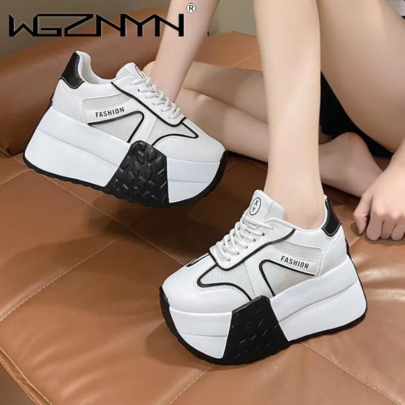 Moda 9CM gruba podeszwa buty sportowe damskie platformy trampki Casual tenis kobieta Vintage wulkanizowane designerskie buty na wysokim obcasie