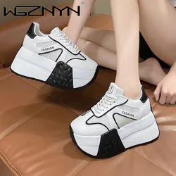 Moda 9CM gruba podeszwa buty sportowe damskie platformy trampki Casual tenis kobieta Vintage wulkanizowane designerskie buty na wysokim obcasie